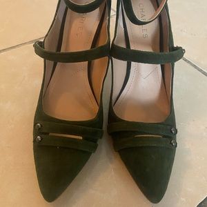 High heels green suede